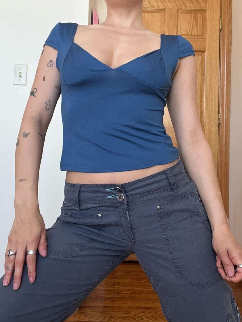 Low Back Cap Sleeve Top in Teal Blue